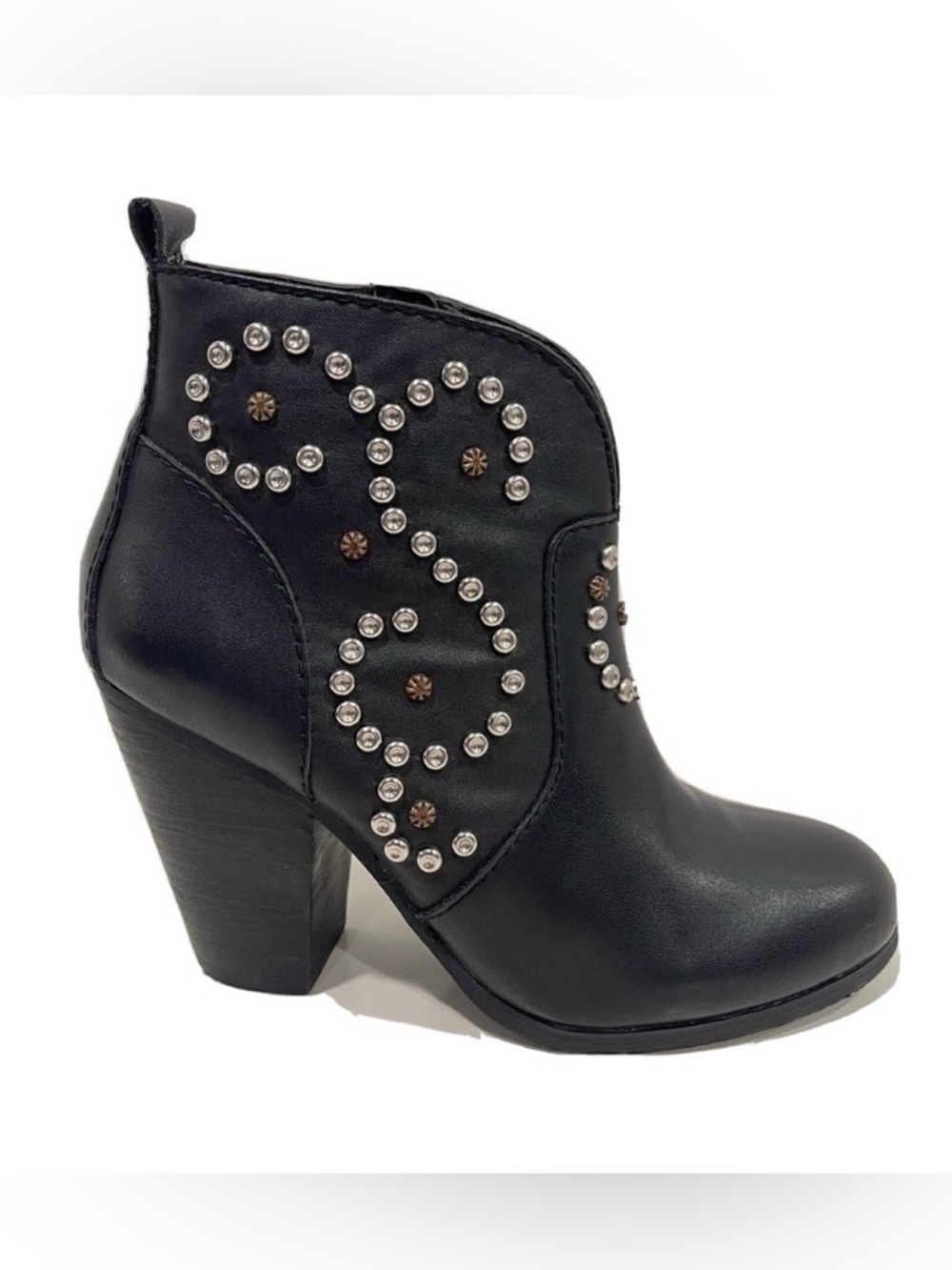 Steve Madden Awsum Studded Leather Black Heeled Western Ankle Boots Sz 7 - Picture 3 of 17